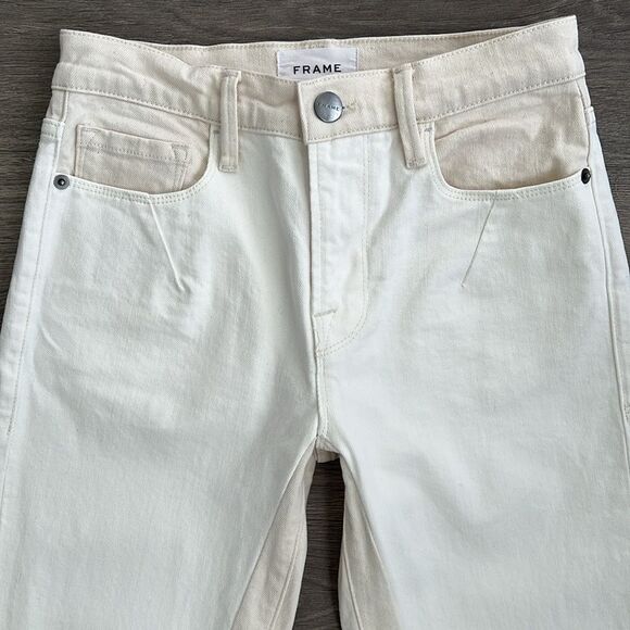 FRAME Le Crop Mini Bootcut Jeans Size 24 Neutral White Western Boho Festival 70s - Picture 6 of 12